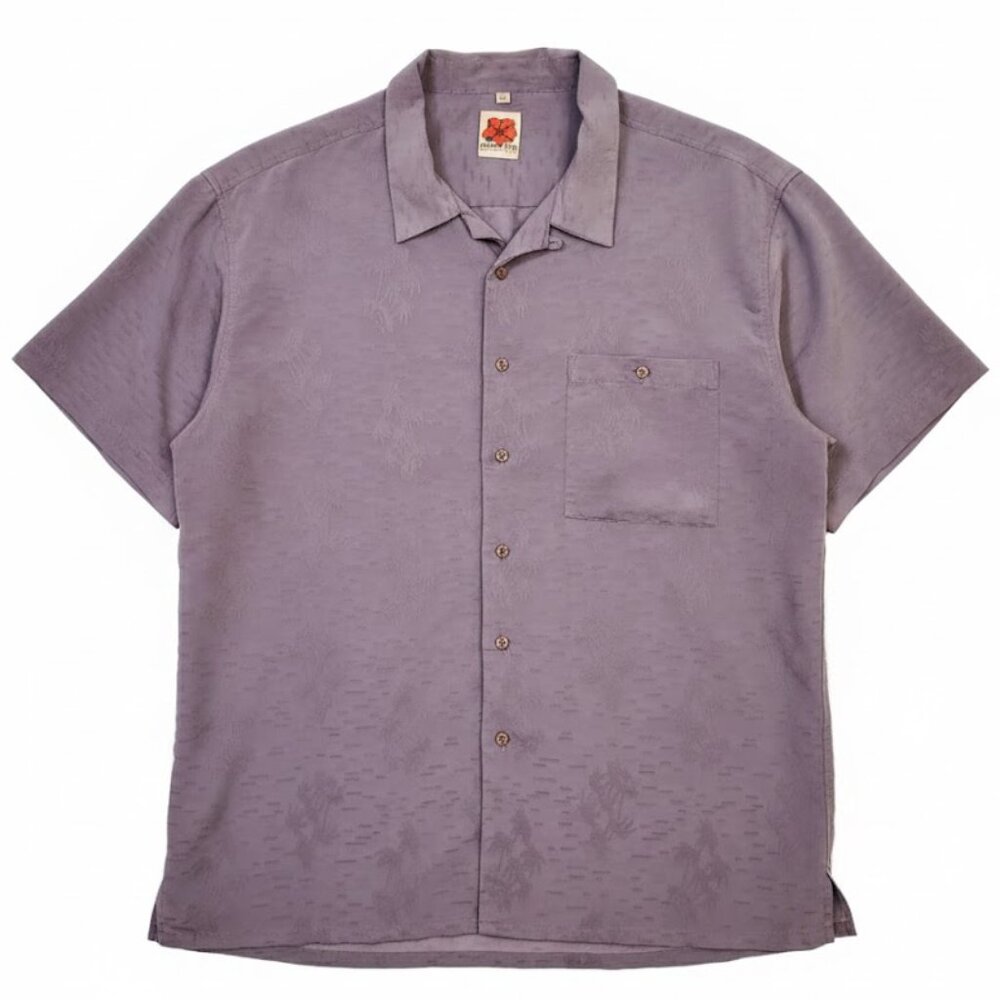 Vintage Banana Split USA Purple Tropical Palm Tree Button Up Shirt XXL